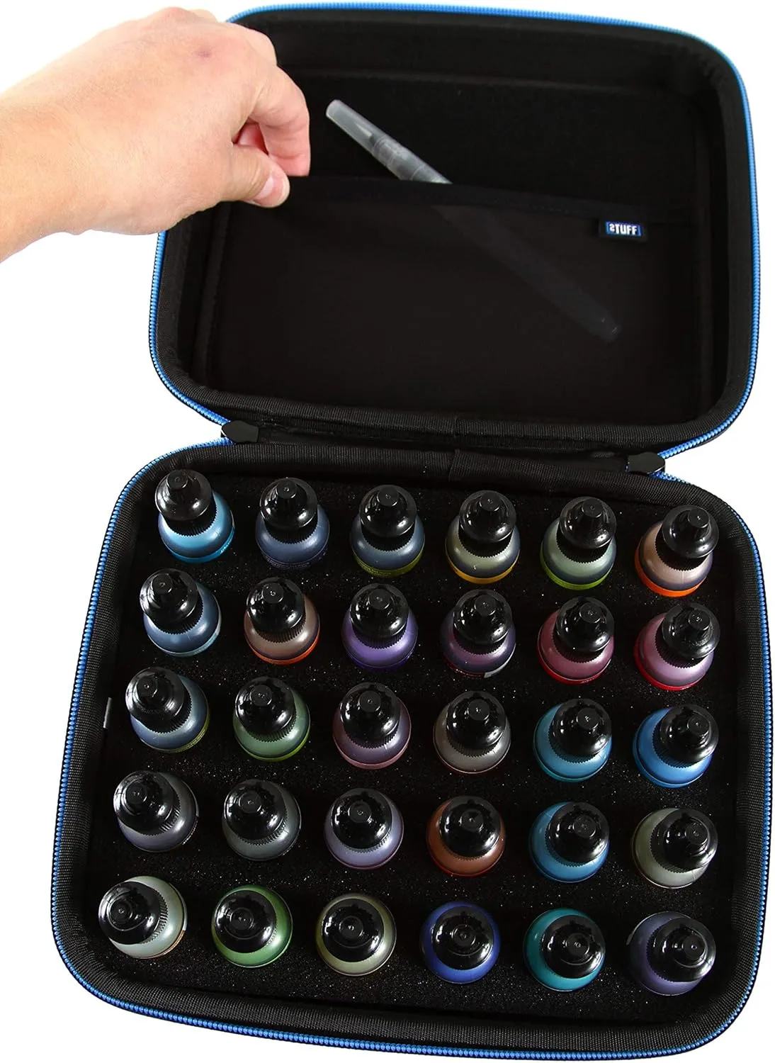 2TUFF Alcohol Ink Storage Case and Paint Carry Case - Fits up to 30 bottles - Alcohol Ink Case and Miniature Paint Organizer for Ink and Paints with Foam Insert and Inner Storage Pocket