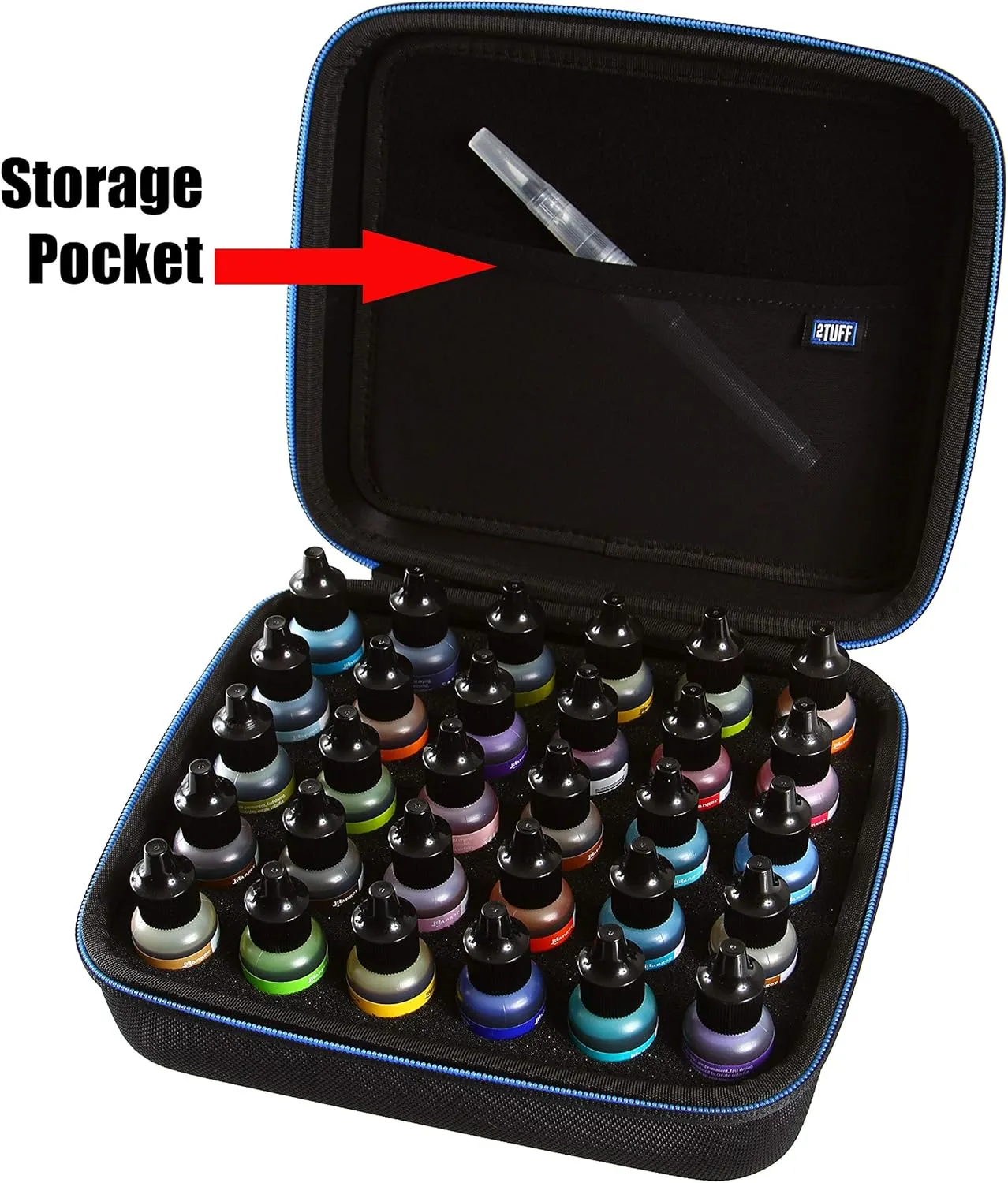 2TUFF Alcohol Ink Storage Case and Paint Carry Case - Fits up to 30 bottles - Alcohol Ink Case and Miniature Paint Organizer for Ink and Paints with Foam Insert and Inner Storage Pocket