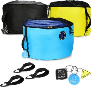 3 Pack RV Hose Storage Bags, RV Accessories for Outside, 3 Colors Organization Identification Tags, with 3 Storage Straps, Conveniently Stores Fresh/Black Water Sewer Hoses Electrical Cords