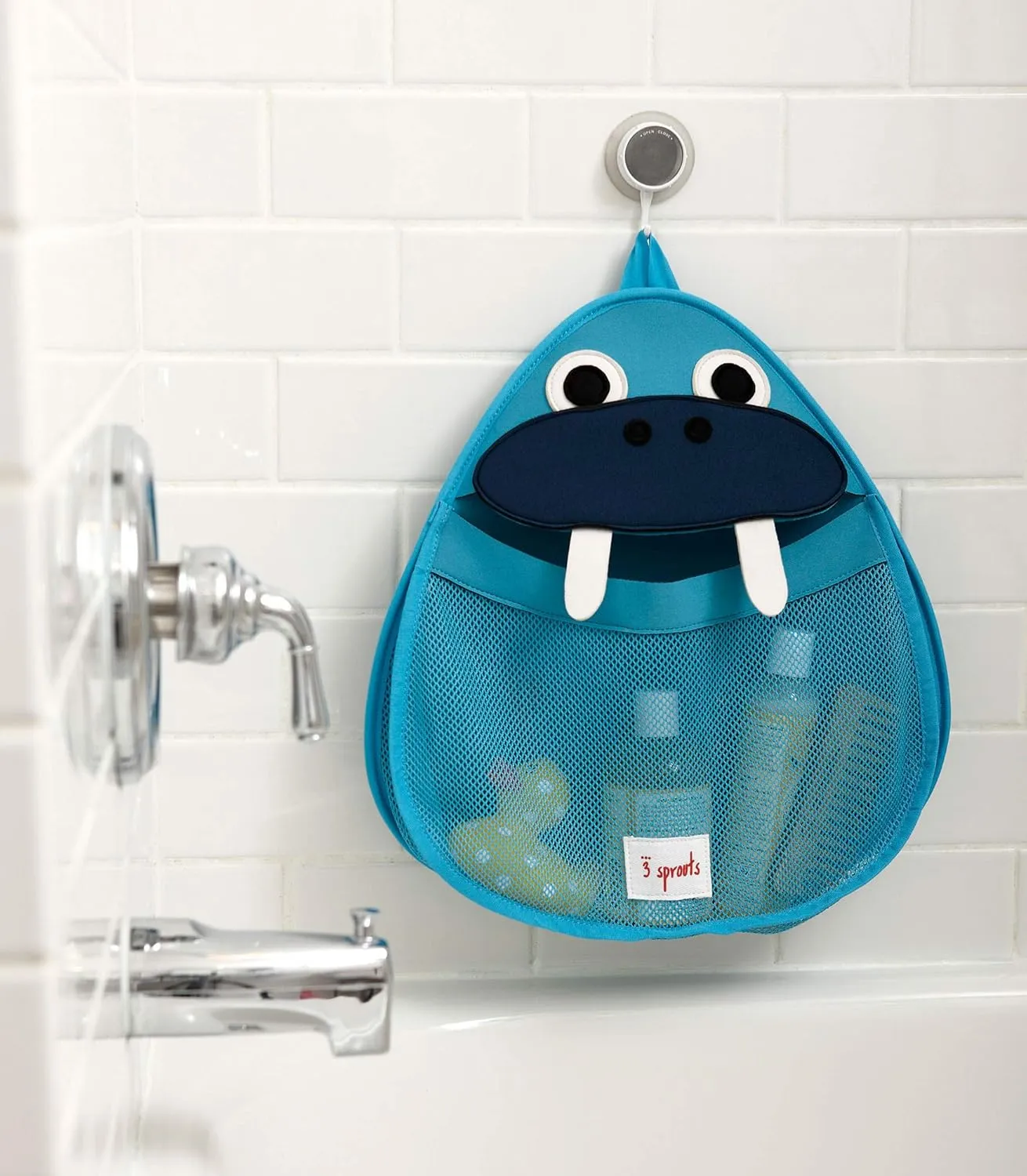 3 Sprouts Hanging Bath Toy Holder for Bathtub - Storage Caddy with Baby Organizer - Shower & Bath Tub Toy Storage Basket, Walrus