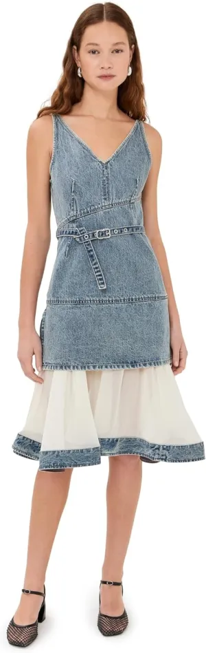 3.1 Phillip Lim Women's Sleeveless Belted Dress with Chiffon Combo
