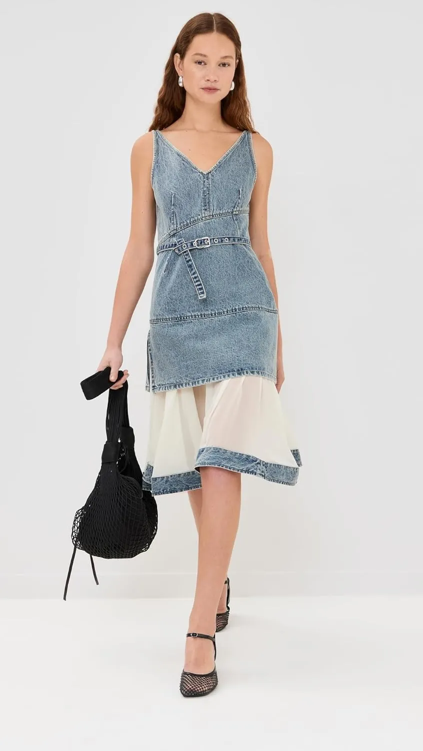 3.1 Phillip Lim Women's Sleeveless Belted Dress with Chiffon Combo