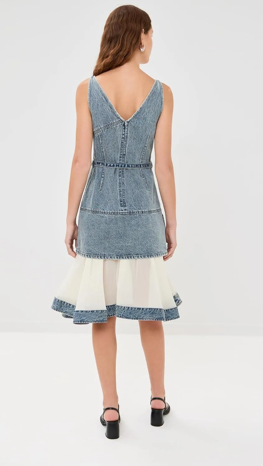 3.1 Phillip Lim Women's Sleeveless Belted Dress with Chiffon Combo