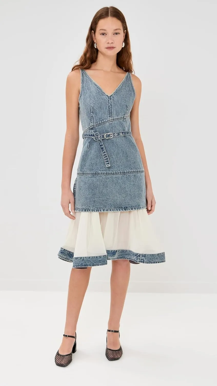 3.1 Phillip Lim Women's Sleeveless Belted Dress with Chiffon Combo