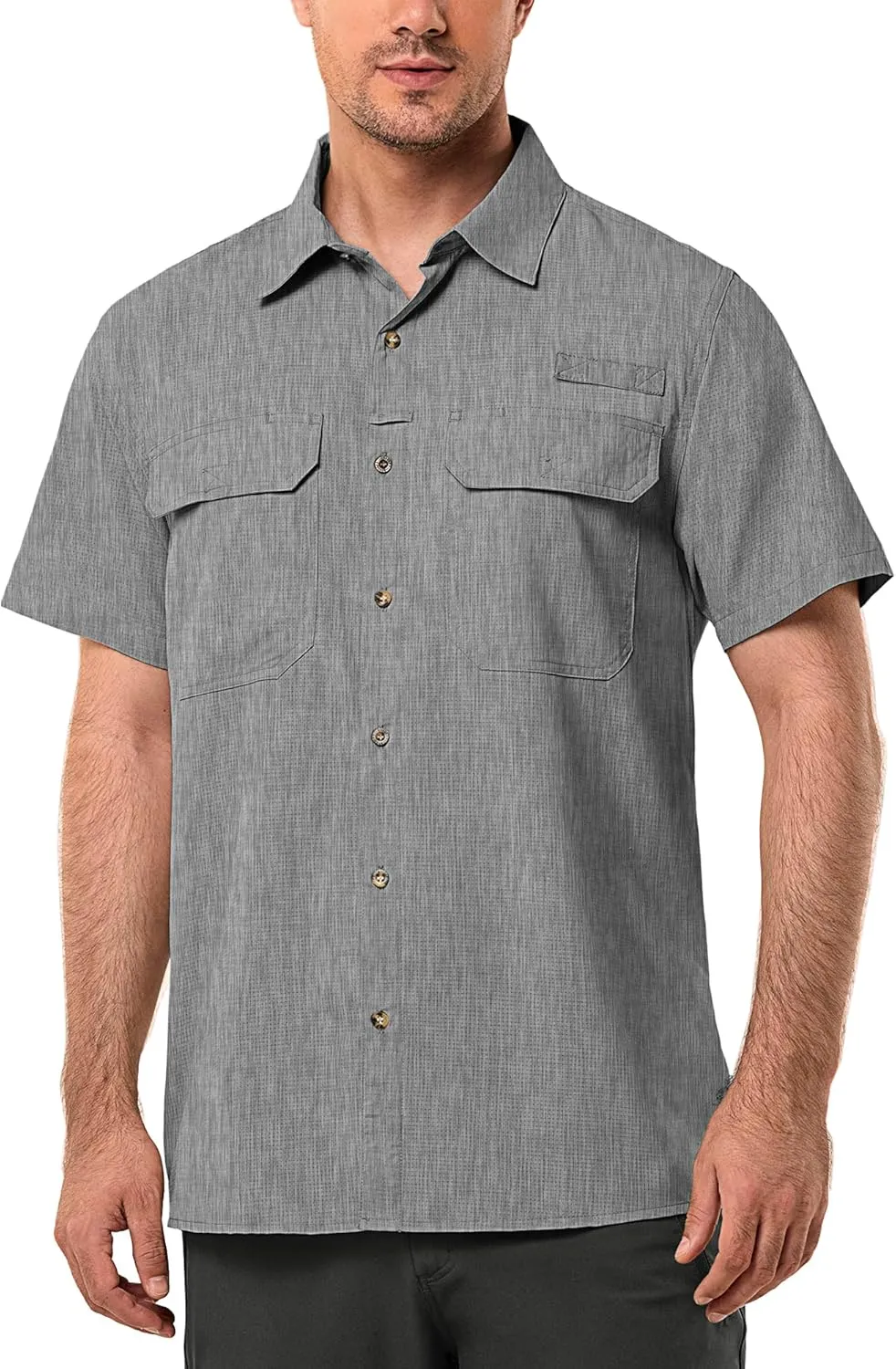 33,000ft Men's UPF 50  UV Short Sleeve Hiking Fishing Shirt Quick Dry Cooling PFG Sun Protection Shirt for Travel Safari