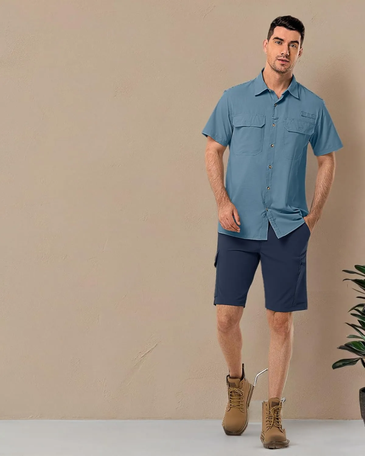 33,000ft Men's UPF 50  UV Short Sleeve Hiking Fishing Shirt Quick Dry Cooling PFG Sun Protection Shirt for Travel Safari