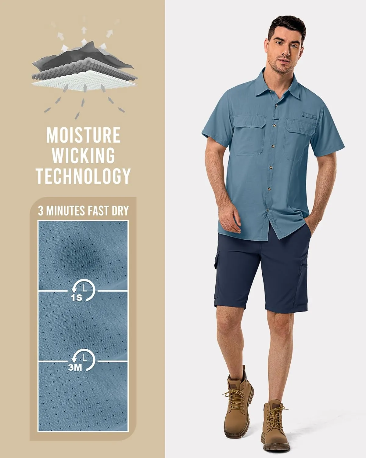 33,000ft Men's UPF 50  UV Short Sleeve Hiking Fishing Shirt Quick Dry Cooling PFG Sun Protection Shirt for Travel Safari