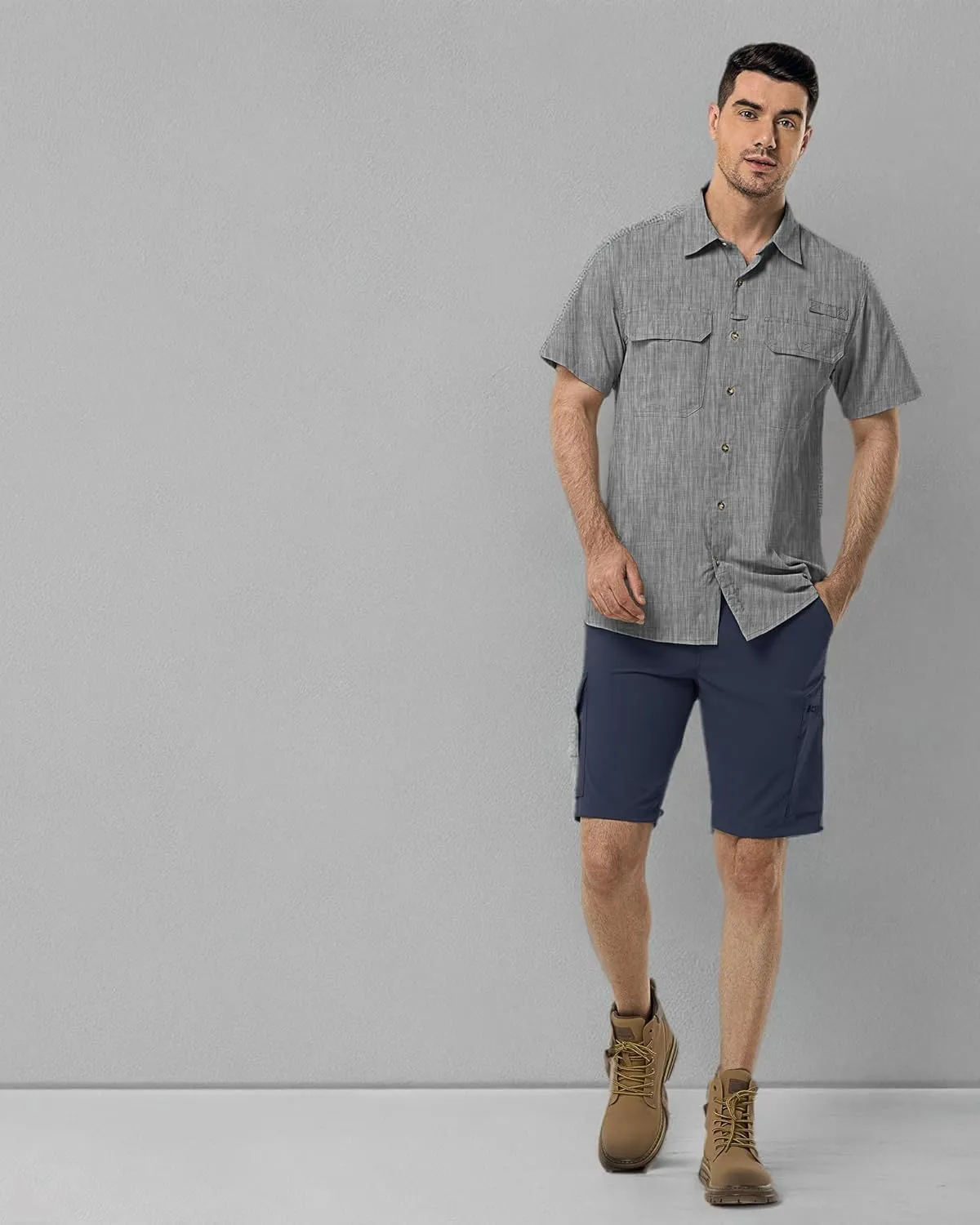 33,000ft Men's UPF 50  UV Short Sleeve Hiking Fishing Shirt Quick Dry Cooling PFG Sun Protection Shirt for Travel Safari