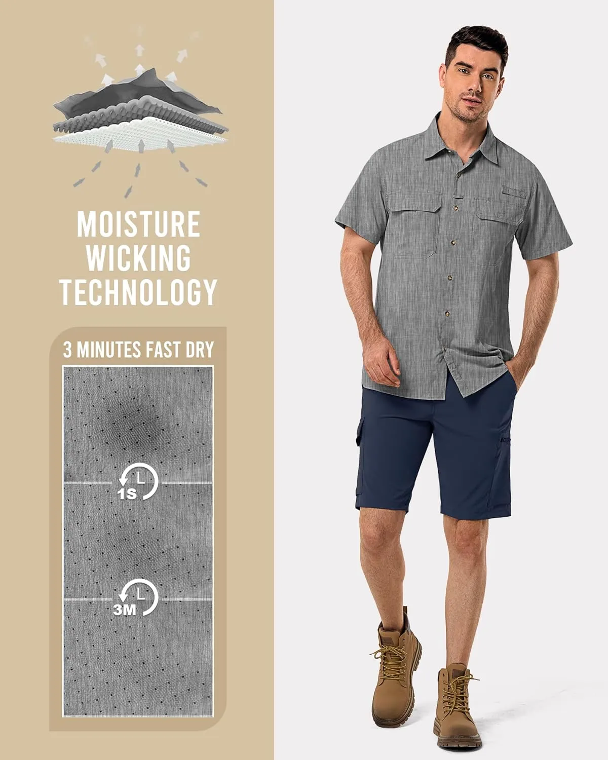 33,000ft Men's UPF 50  UV Short Sleeve Hiking Fishing Shirt Quick Dry Cooling PFG Sun Protection Shirt for Travel Safari