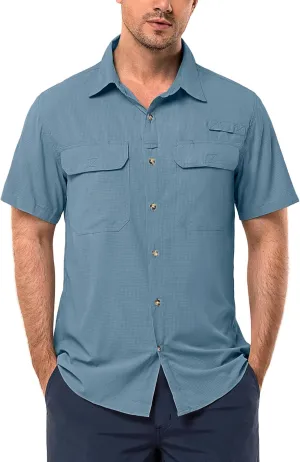 33,000ft Men's UPF 50  UV Short Sleeve Hiking Fishing Shirt Quick Dry Cooling PFG Sun Protection Shirt for Travel Safari