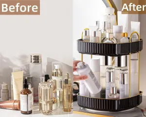 360° Rotating Makeup Organizer, Spinning Bathroom Organizer Countertop, Large Capacity Cosmetics Skincare Organizer for Bathroom Vanity Dresser Table (Black, 2 Tiers)