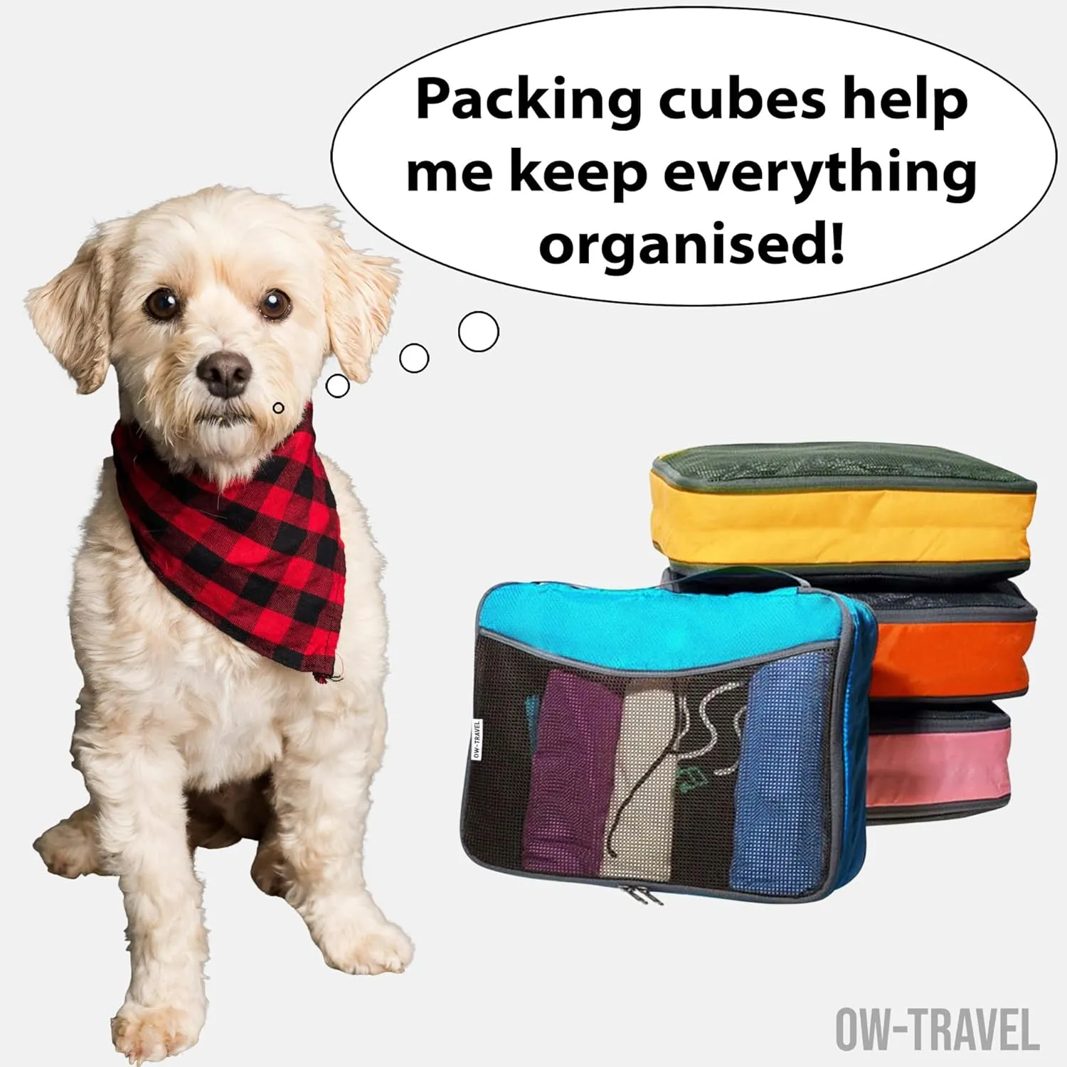 4 Colour packing cubes for suitcases. Travel storage organiser bags