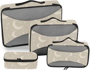 4 Pcs set organizer bags set Mesh Travel Essentials Retro Moons Stars lightweight packing cubes for carry