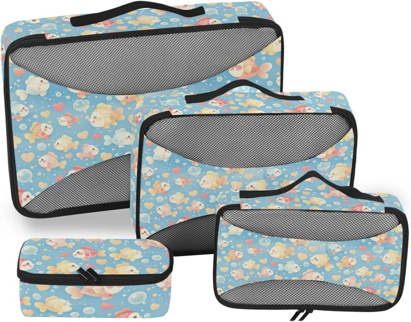 4 Pcs set organizer for closet Mesh Travel Essentials Multi-goldfish Cunning expandable cubes for diaper bag
