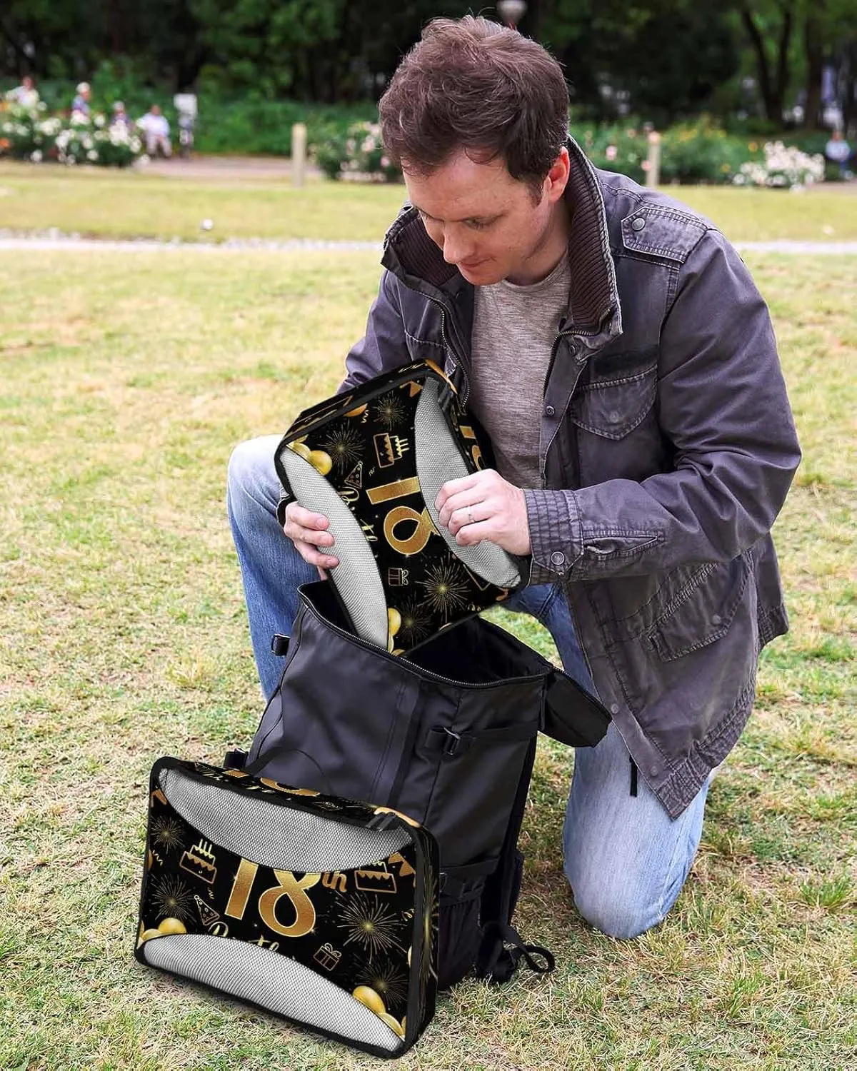 4 Set Packing Cubes - Happy Birthday 18th with Words Gold Packing Cubes for Carry on Suitcase Lightweight Travel Essential Bag for Clothes Shoes Cosmetics Toiletry