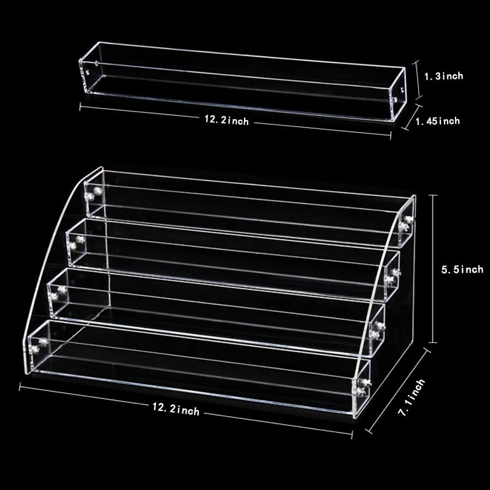 4 Tiers Makeup Holder Tiered Acrylic Organizer for Lipstick Nail Polishes Eye Shadow Toy Collection Dresser Reagent Container Retail E ssential Oils Liquids Paint Oil Bottle Display Rack Stand Station