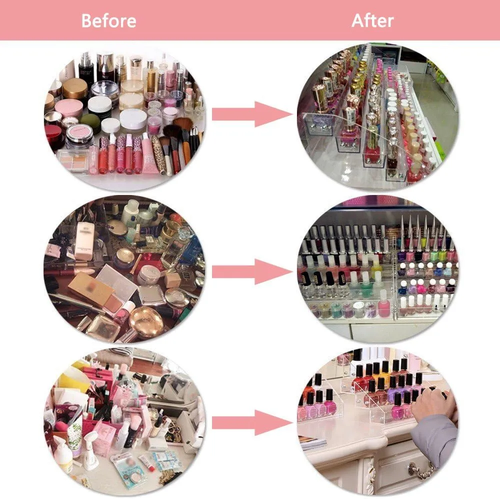 4 Tiers Makeup Holder Tiered Acrylic Organizer for Lipstick Nail Polishes Eye Shadow Toy Collection Dresser Reagent Container Retail E ssential Oils Liquids Paint Oil Bottle Display Rack Stand Station