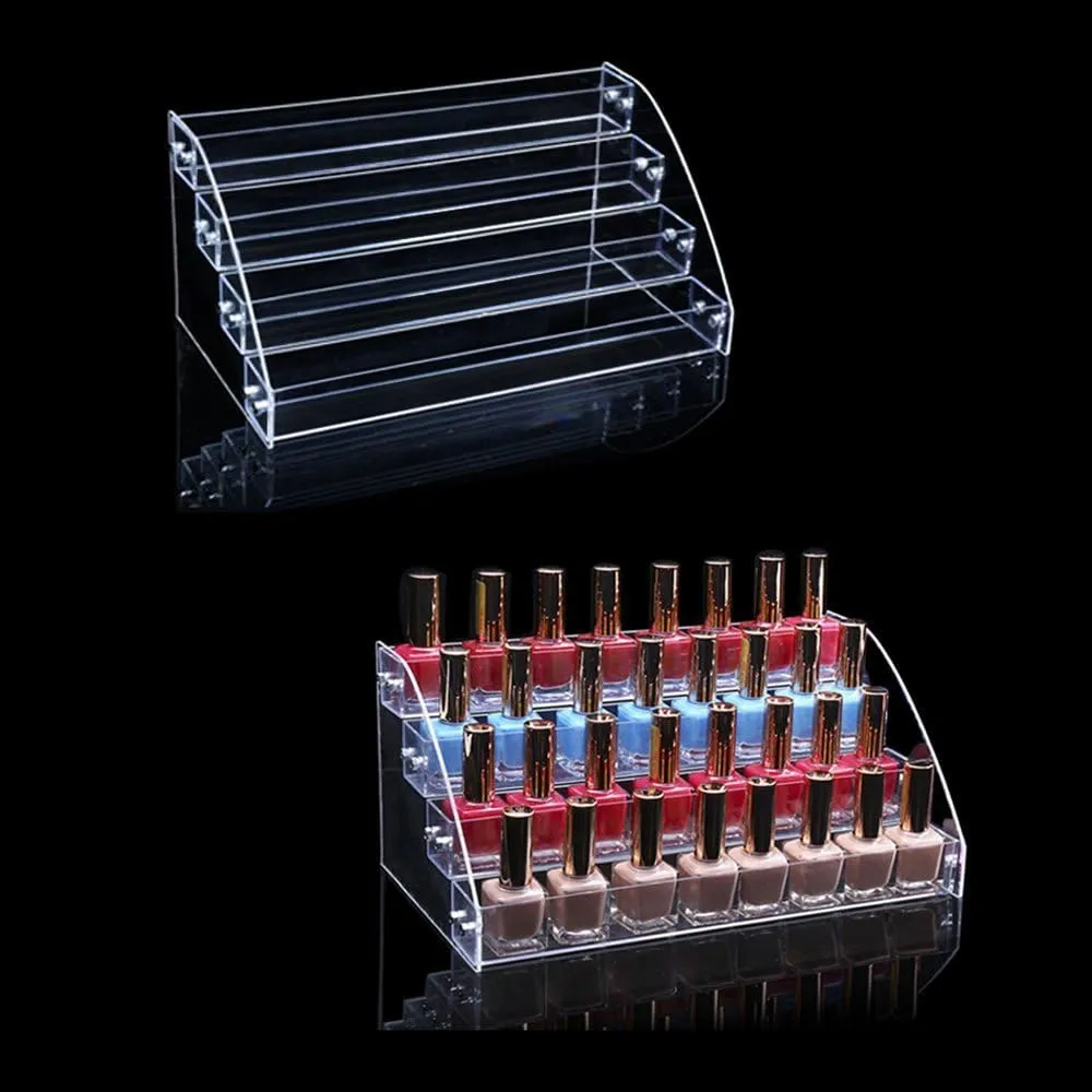 4 Tiers Makeup Holder Tiered Acrylic Organizer for Lipstick Nail Polishes Eye Shadow Toy Collection Dresser Reagent Container Retail E ssential Oils Liquids Paint Oil Bottle Display Rack Stand Station