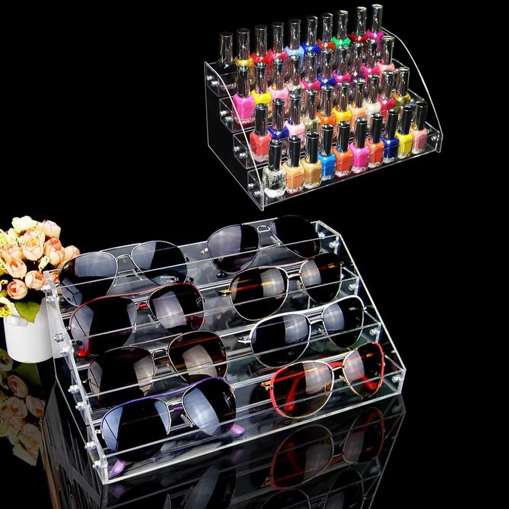 4 Tiers Makeup Holder Tiered Acrylic Organizer for Lipstick Nail Polishes Eye Shadow Toy Collection Dresser Reagent Container Retail E ssential Oils Liquids Paint Oil Bottle Display Rack Stand Station