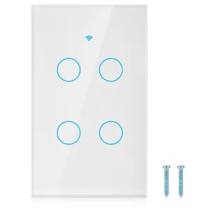 4-Way Smart Switch Wall Light Control Switch Remote Control Switch Voice Control Switch Single Circle for Home SIRI(US White)