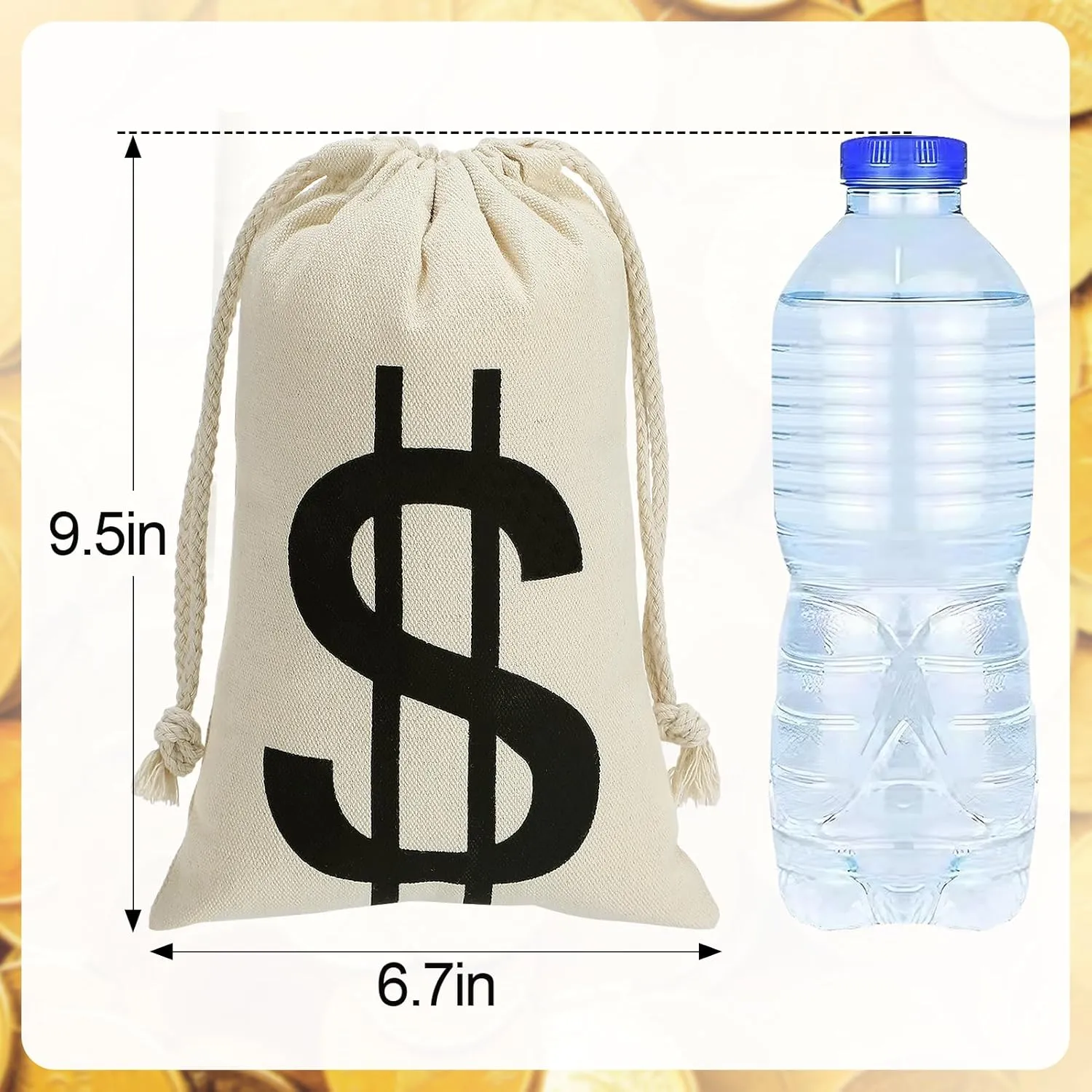 4Pcs 6.3 x 9 Inches Canvas Money Bags - Halloween Prop Money Bag with Dollar Sign, Money Sacks for Bank Robber Costume Pirate Cosplay Theme Party