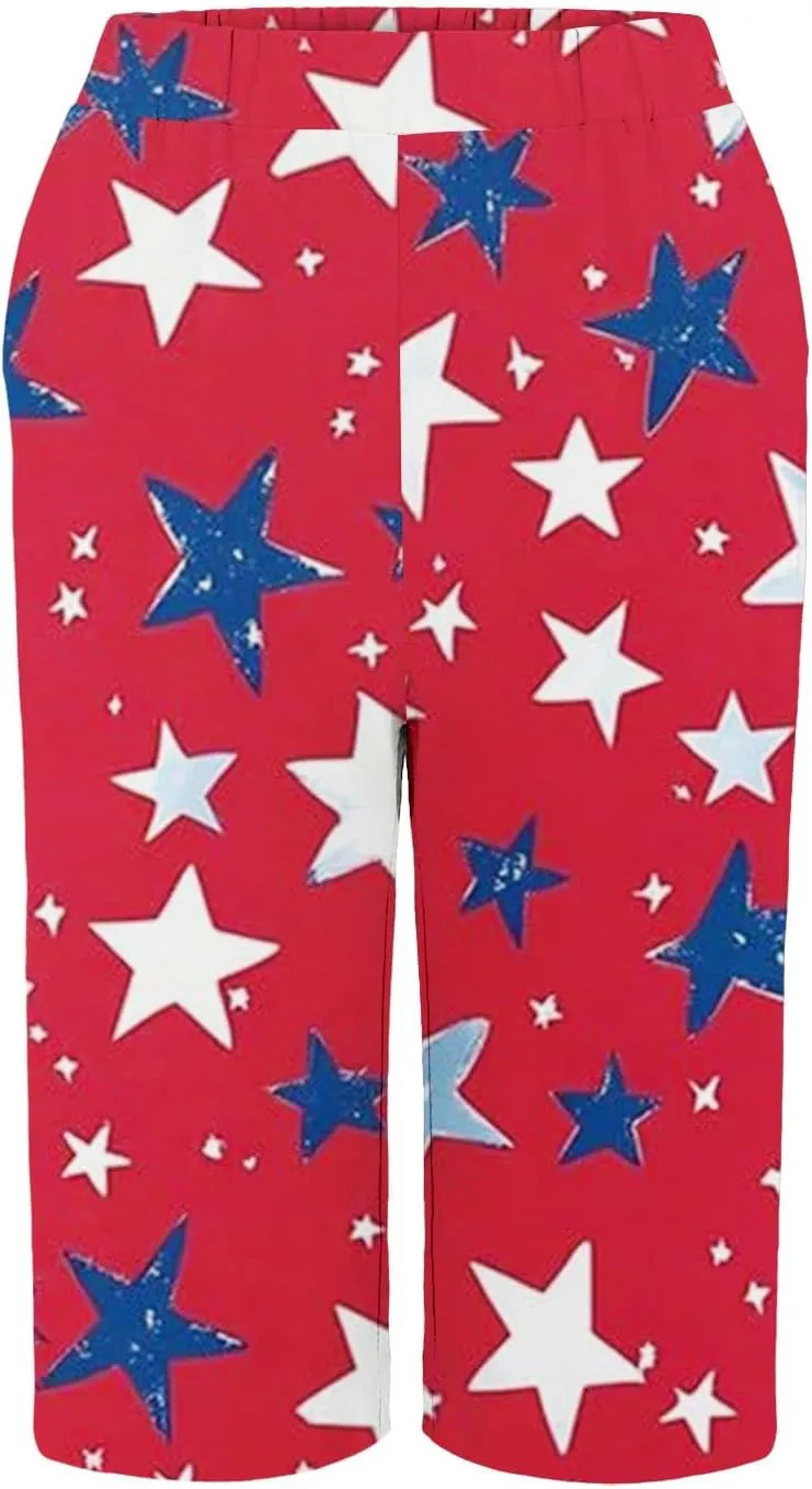 4th of July Linen Pants Women 2025 Summer Patriotic Cotton Linen Capri Shorts Lightweight American Flag Short Pants