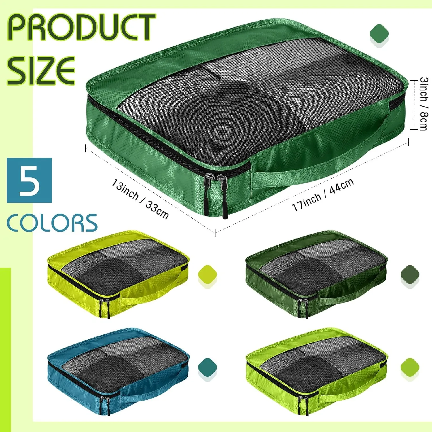 5 Pcs Packing Cubes for Suitcase Large Travel Cubes Carry on Luggage Organizer Bags for Clothes Accessories(L,Green)