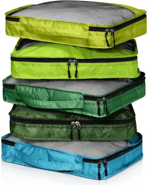 5 Pcs Packing Cubes for Suitcase Large Travel Cubes Carry on Luggage Organizer Bags for Clothes Accessories(L,Green)