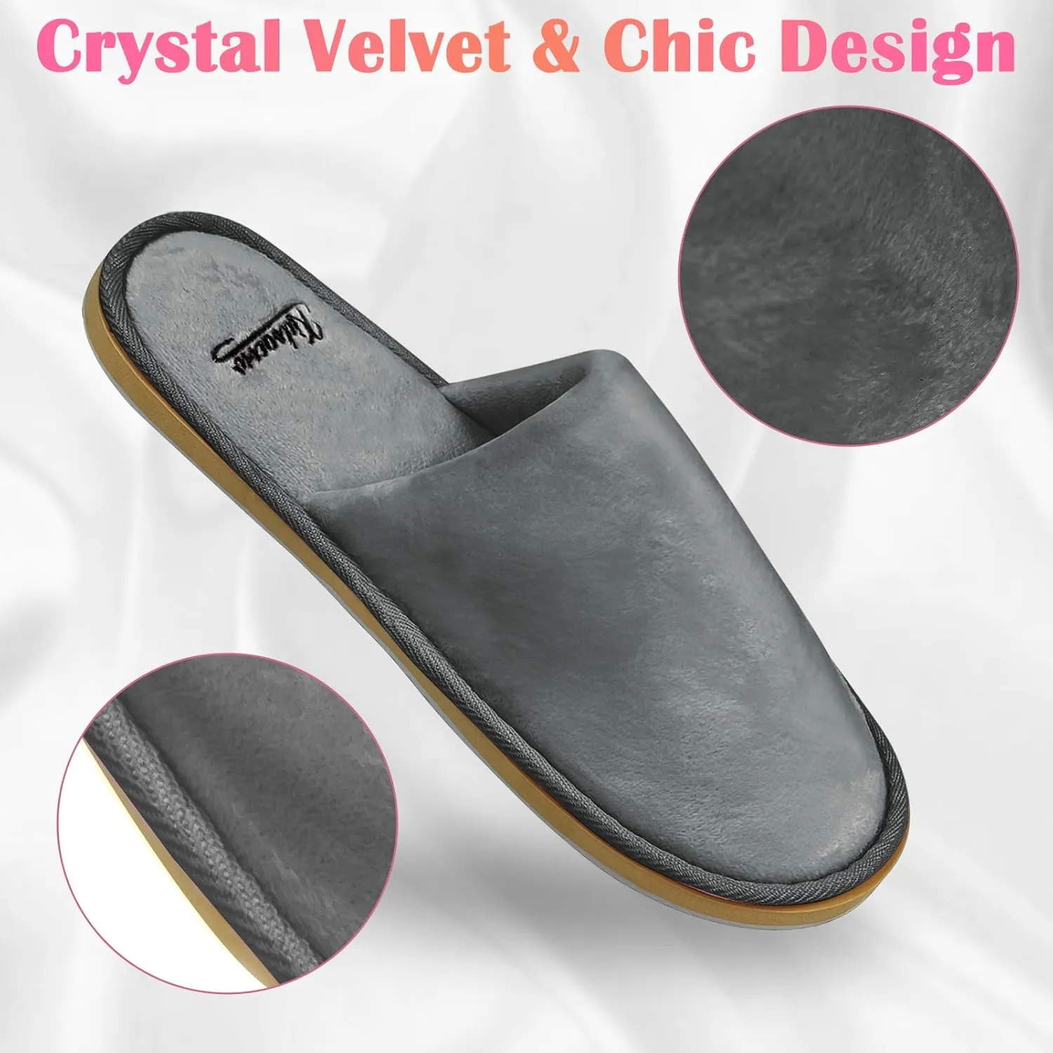 6-12 Pairs Disposable Slippers for Guests Non-slip Spa Slippers, Super Large Crystal Velvet Closed Toe Guest Slippers Reusable Thickened Upper & Sole Hotel Slippers for Women, Men, Travel