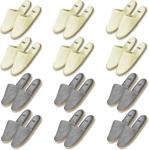 6-12 Pairs Disposable Slippers for Guests Non-slip Spa Slippers, Super Large Crystal Velvet Closed Toe Guest Slippers Reusable Thickened Upper & Sole Hotel Slippers for Women, Men, Travel