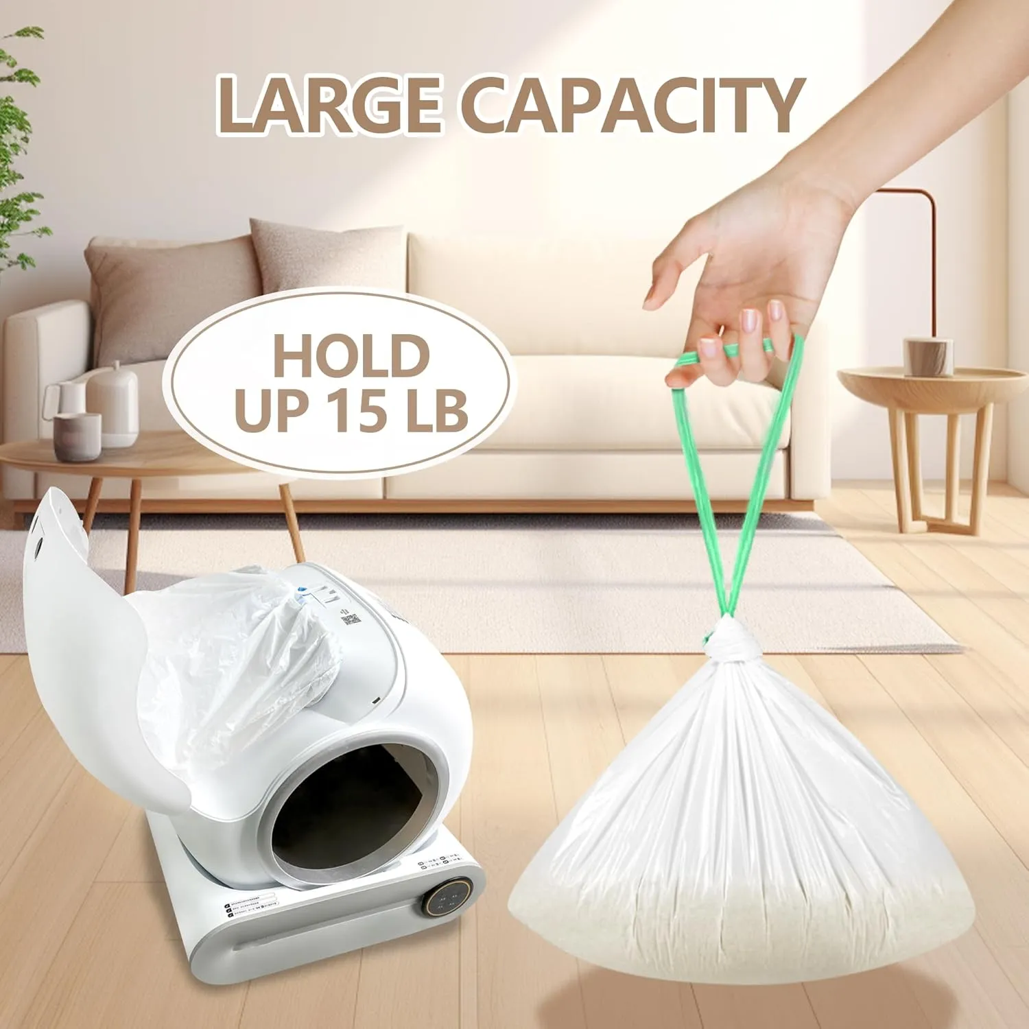 60 Count Self Cleaning Litter Box Bags Compatible with PetCova and MeoWantt, Pet Waste Bags Liners with Drawstring Heavy Duty for Automatic Cat Litter Box -19" x 18"