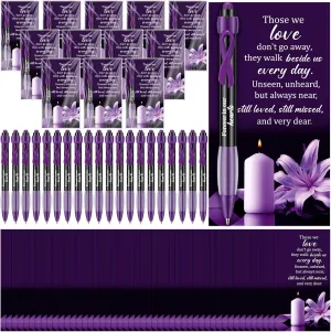 60 Set Memorial Funeral Favor for Guest Thank You Set - 60 Funeral Ballpoints and Prayer Cards, 100 Bags & Twist Ties, Sympathy Gift for a Memorial Service Purple Ribbon Awareness(Purple)