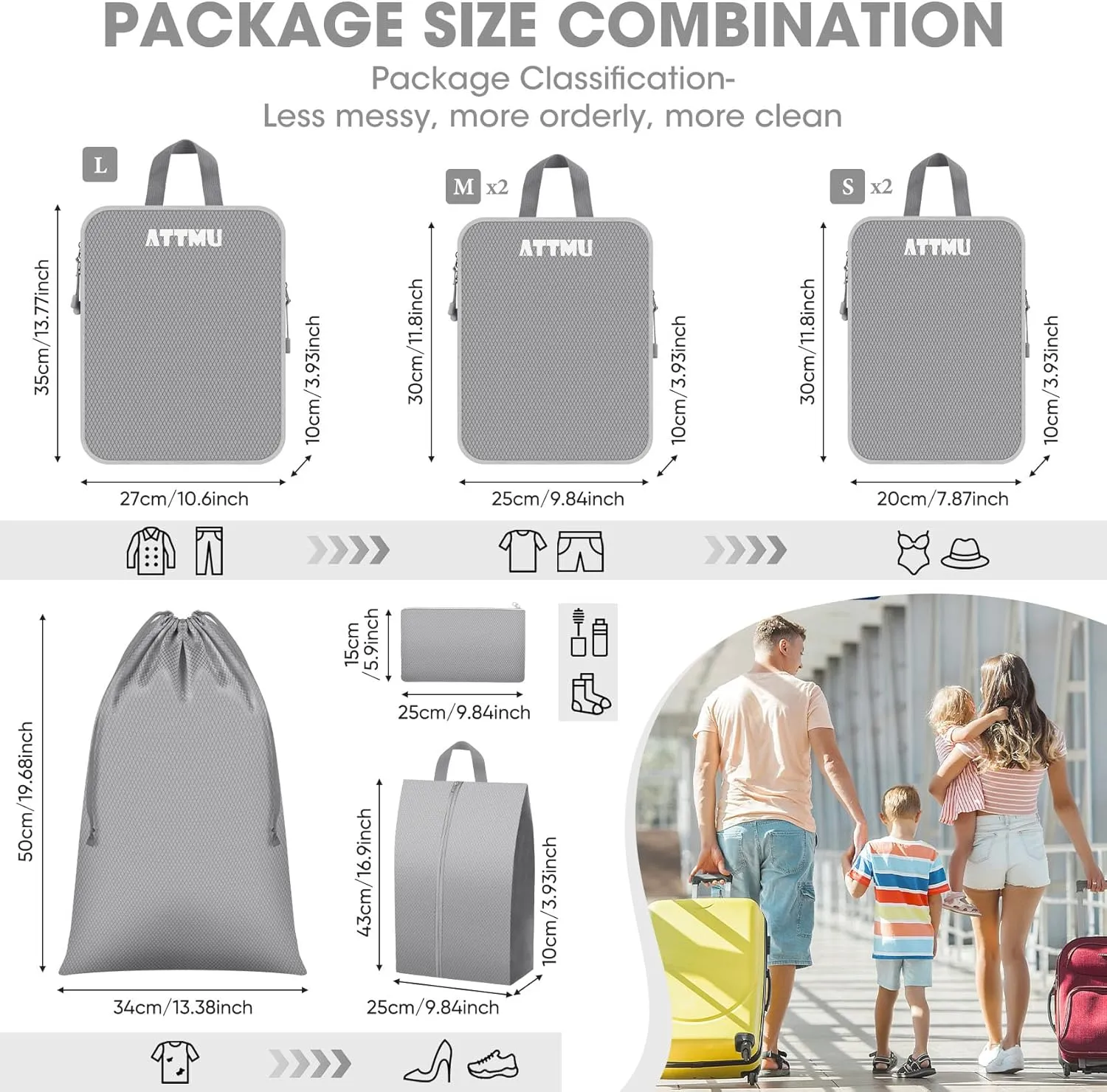 8 Set Compression Packing Cubes, Expandable Packing Cubes for Travel Essentials Accessories, Travel Compression Bags for Packing with Shoes & Laundry Bags for Carry on Luggage Suitcase (Black)