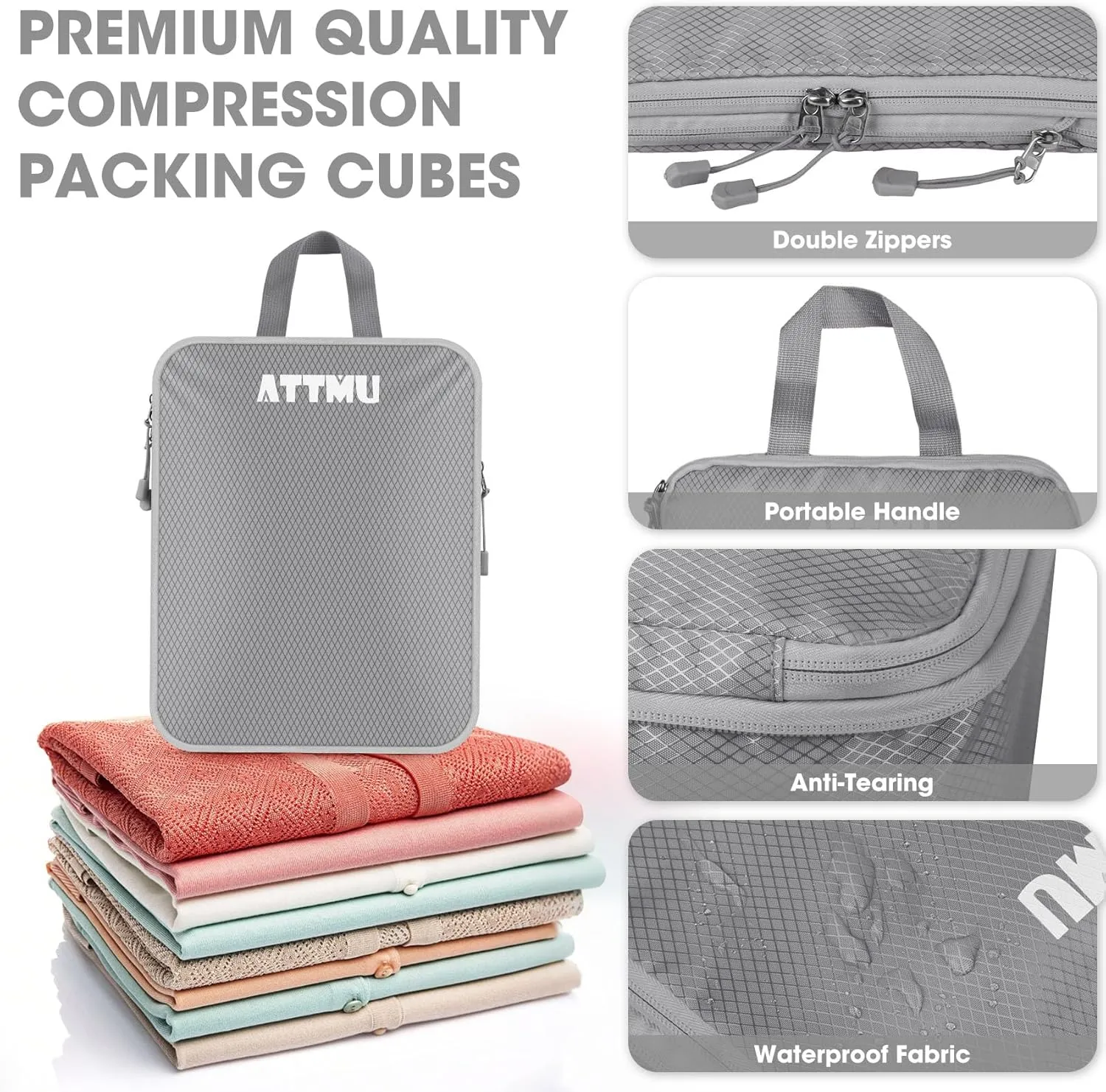 8 Set Compression Packing Cubes, Expandable Packing Cubes for Travel Essentials Accessories, Travel Compression Bags for Packing with Shoes & Laundry Bags for Carry on Luggage Suitcase (Black)