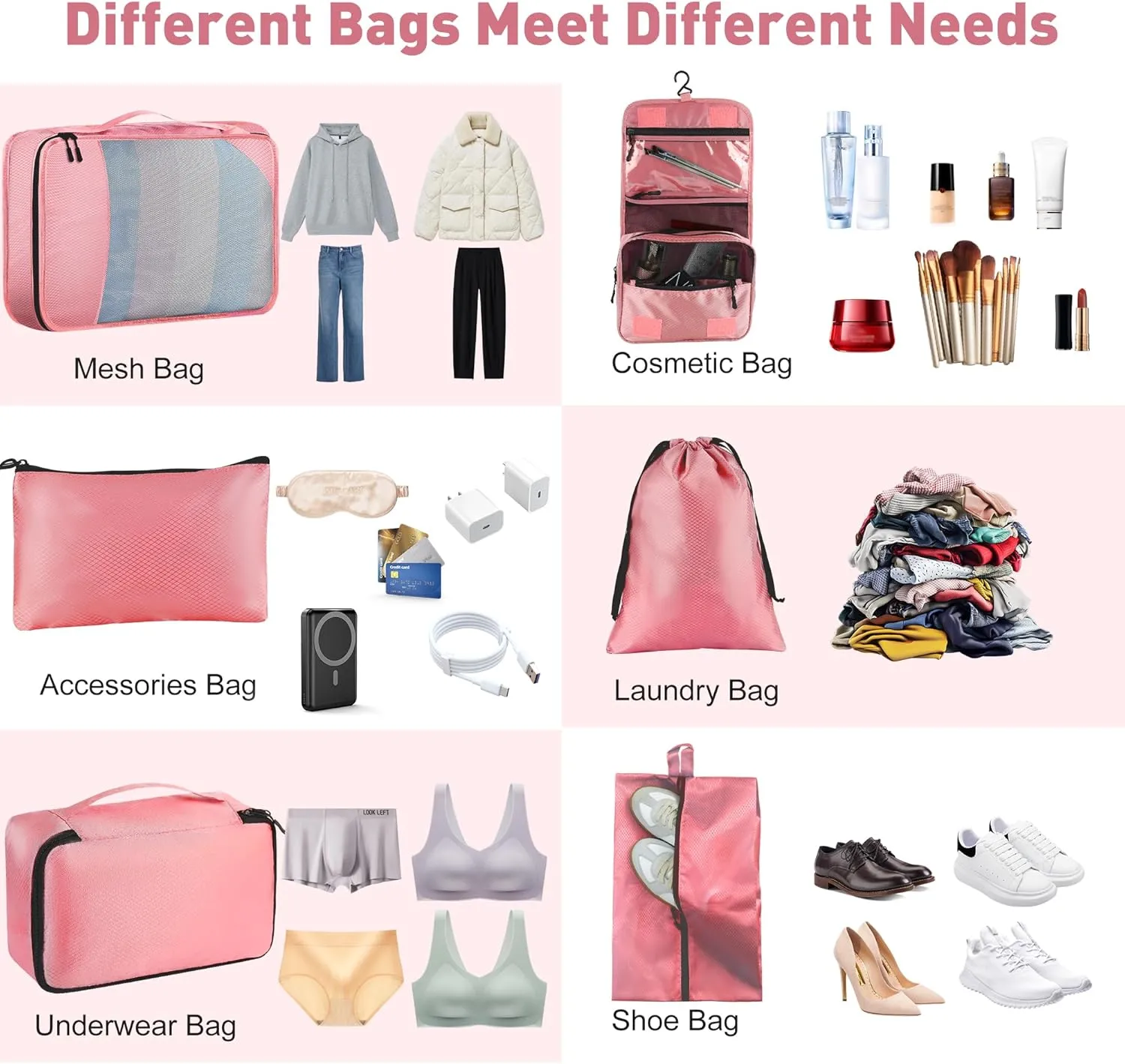 8 Set Packing Cubes for Travel Women Men Kids, Mesh Suitcase Organizer Bags Set for Luggage, 4 Sizes Extra Large, Large, Medium, Small, Travel Camping Essentials Accessories, Pink