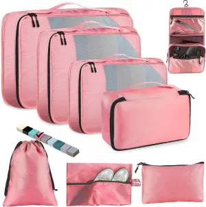 8 Set Packing Cubes for Travel Women Men Kids, Mesh Suitcase Organizer Bags Set for Luggage, 4 Sizes Extra Large, Large, Medium, Small, Travel Camping Essentials Accessories, Pink
