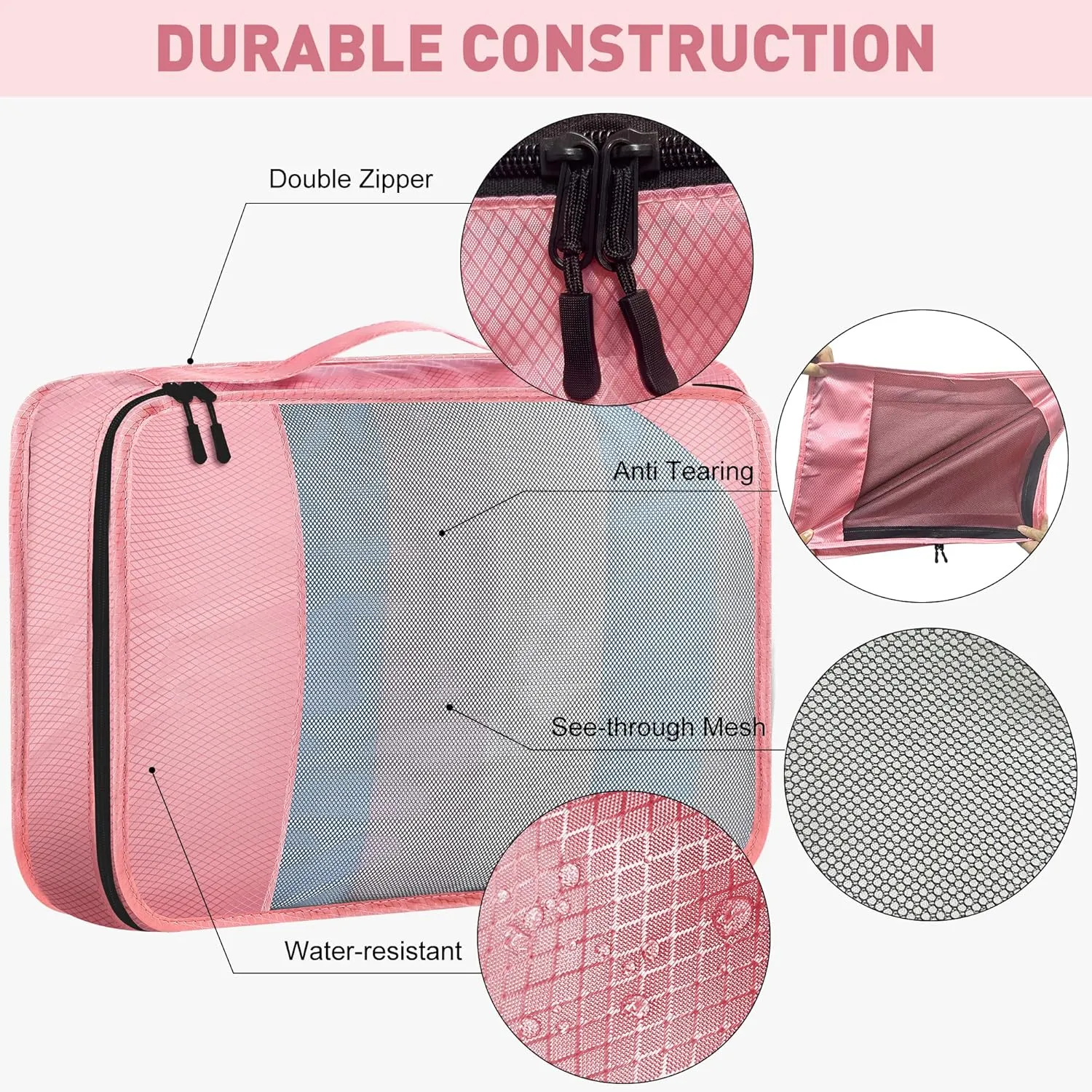 8 Set Packing Cubes for Travel Women Men Kids, Mesh Suitcase Organizer Bags Set for Luggage, 4 Sizes Extra Large, Large, Medium, Small, Travel Camping Essentials Accessories, Pink