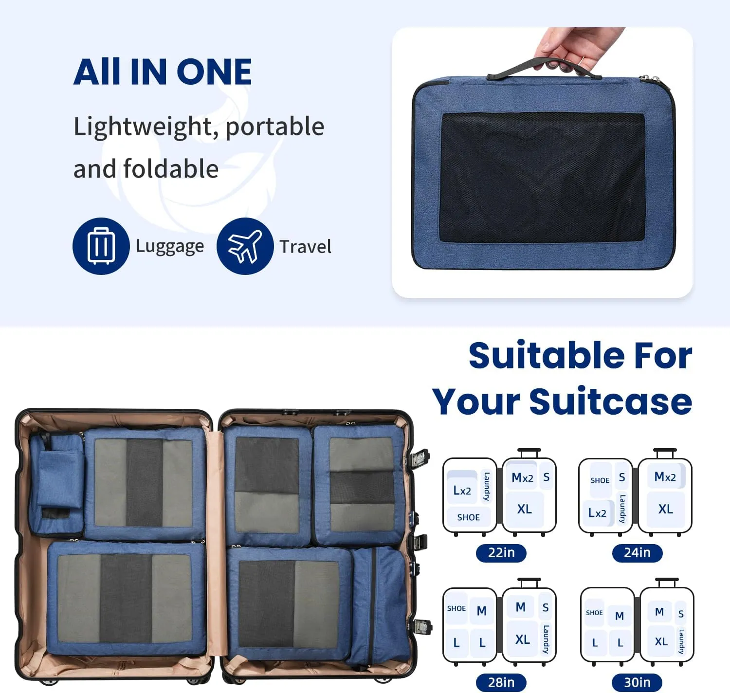 8 Set/6 Set/4 Set Compression Packing Cubes for Travel, Lightweight Vacation Travel Essentials, Travel Accessories for Suitcase Organizer Bags Set, Durable Luggage Organizer