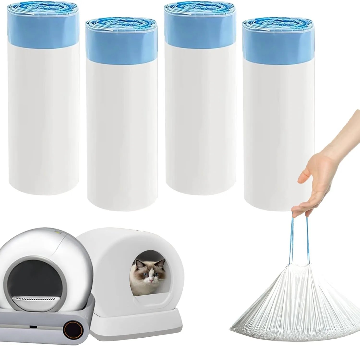 80 Count Waste Bags Compatible With MW-SC01/MW-SC02/MW-LR01 and Pet cove, Replacement Extra Large Cat Litter Box Liners, 4 Rolls Litter Waste Receptacles Bags