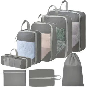8PCS Packing Cubes Suitcases,Compression Clothes Sorting Organizer,Travel Packing Organizers Bags Mesh Expandable Travel Accessories for Luggage with Laundry Bag,Shoe Bag,Compression Packing Cubes