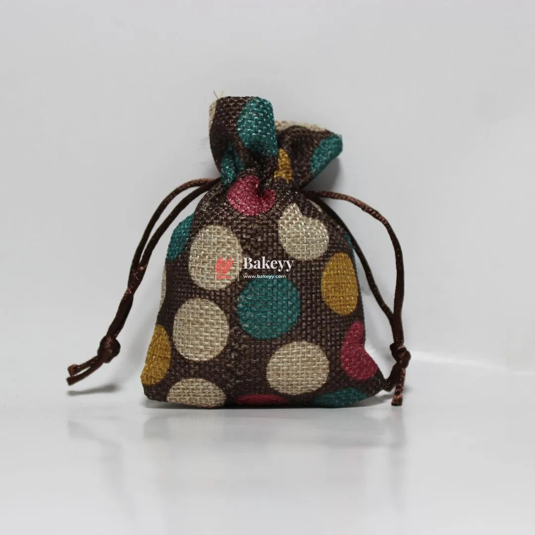 8x10 CM Dot Print | Printed Potli Jute Bag | Gift Return Gifts Bags |  Drawstring Bags | Pack Of 10