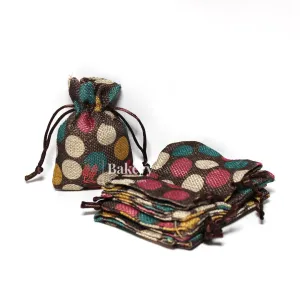 8x10 CM Dot Print | Printed Potli Jute Bag | Gift Return Gifts Bags |  Drawstring Bags | Pack Of 10