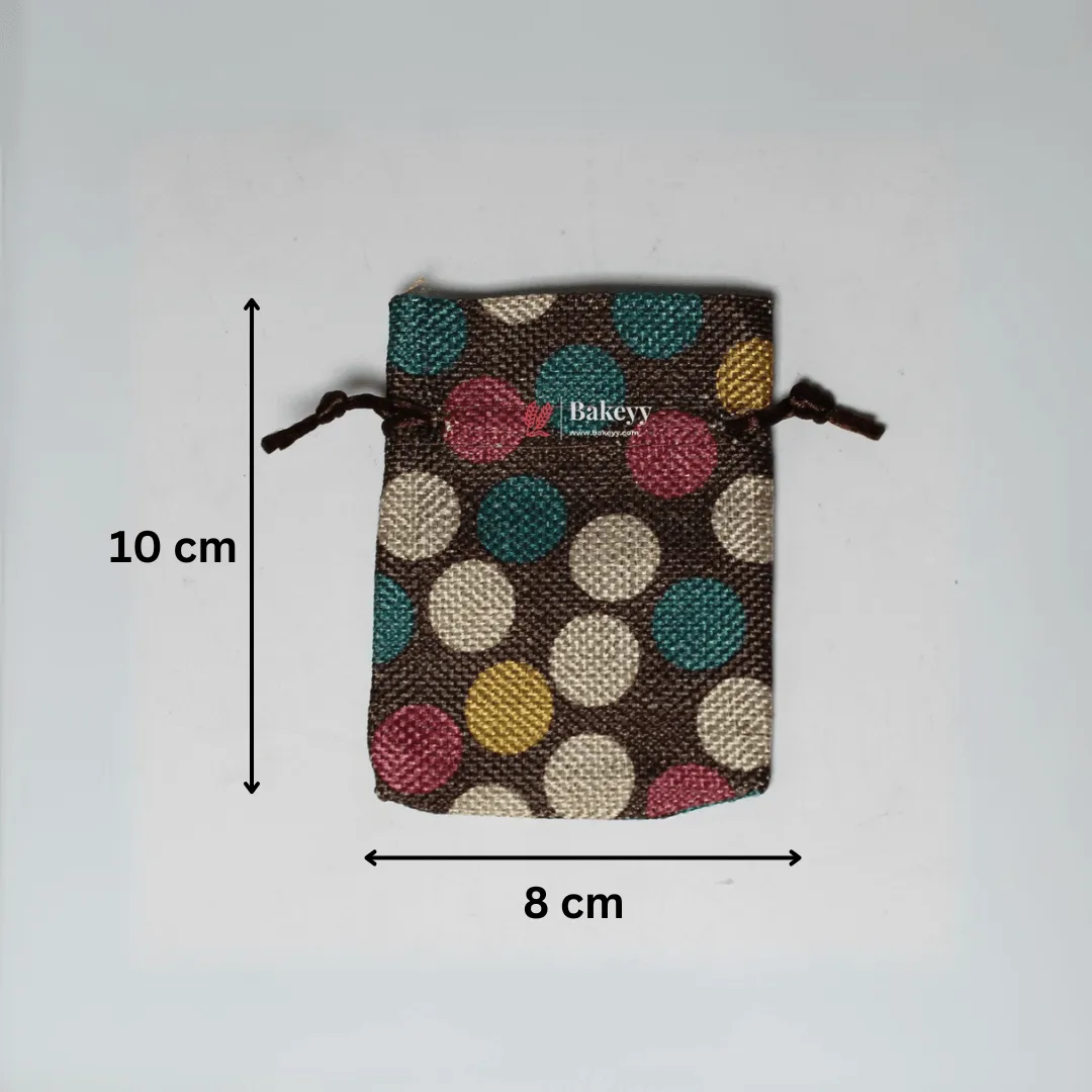 8x10 CM Dot Print | Printed Potli Jute Bag | Gift Return Gifts Bags |  Drawstring Bags | Pack Of 10