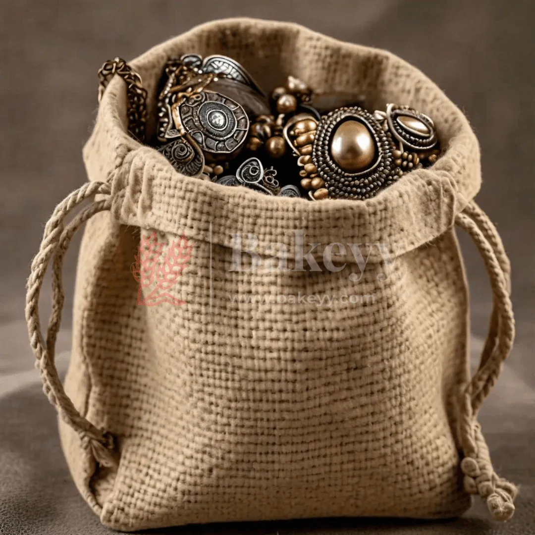 8x10 CM | Jute Potli Bag | Gift Return Gifts Bags| Natural Jute Colour | Drawstring Bags