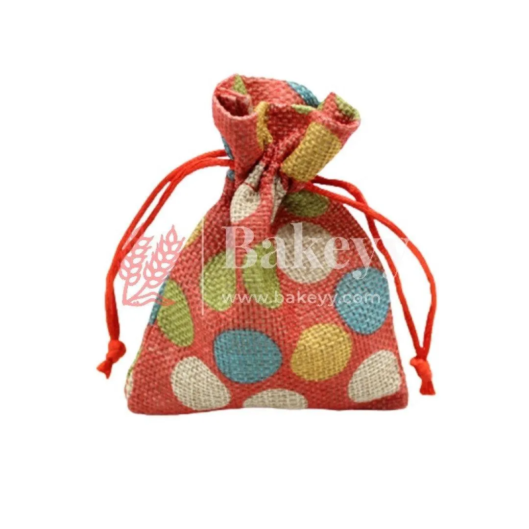 8x10 CM  Red Printed | Printed Potli Jute Bag | Gift Return Gifts Bags |  Drawstring Bags | Pack Of 10