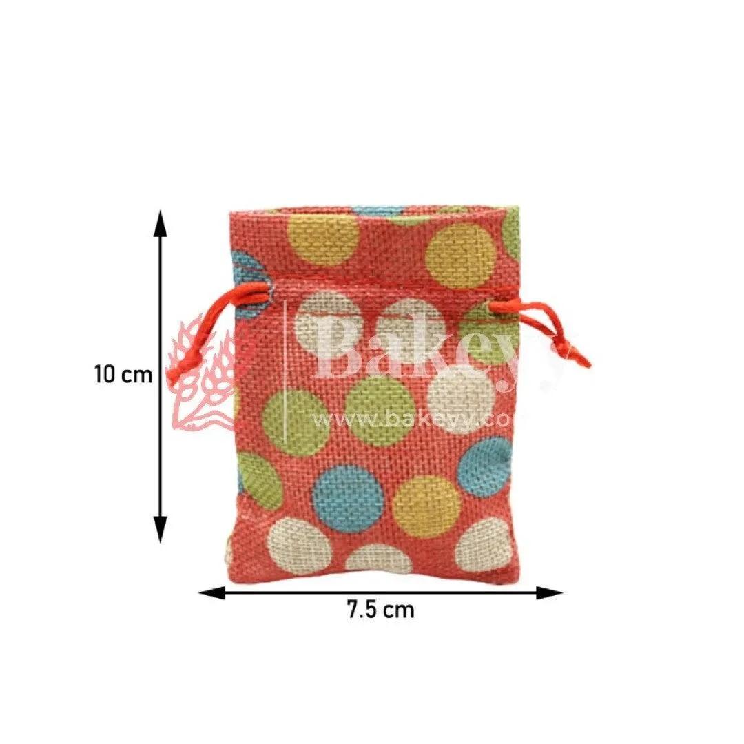 8x10 CM  Red Printed | Printed Potli Jute Bag | Gift Return Gifts Bags |  Drawstring Bags | Pack Of 10