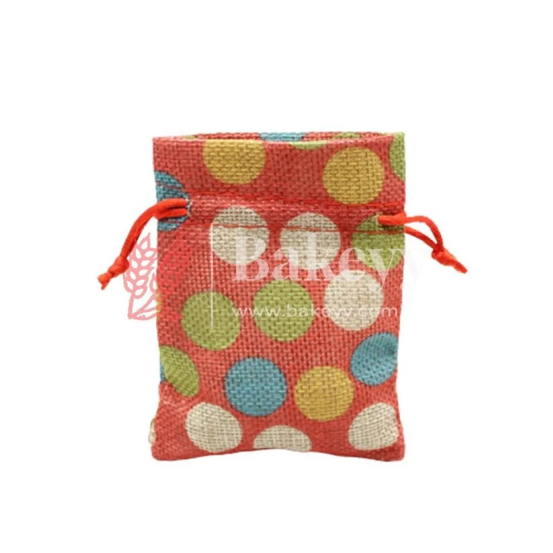 8x10 CM  Red Printed | Printed Potli Jute Bag | Gift Return Gifts Bags |  Drawstring Bags | Pack Of 10