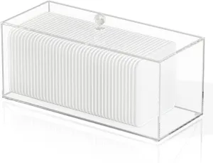 Acrylic Clean Pad Storage Box for Clean Skin Club - Cotton Holder, Square Organizer (Pads Not Included) - Horizontal With Lid
