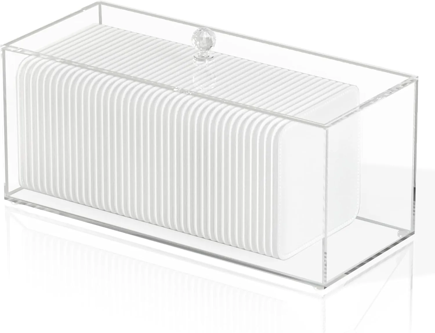 Acrylic Clean Pad Storage Box for Clean Skin Club - Cotton Holder, Square Organizer (Pads Not Included) - Horizontal With Lid