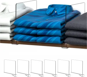 Acrylic Closet Shelf Dividers - Clear Organizer for Wood Shelves,Purses and Clothes Separation,Ideal for Kitchen and Bedroom Storage,Sweater Dividers, Handbag and Clothing Organizer,Pack of 6